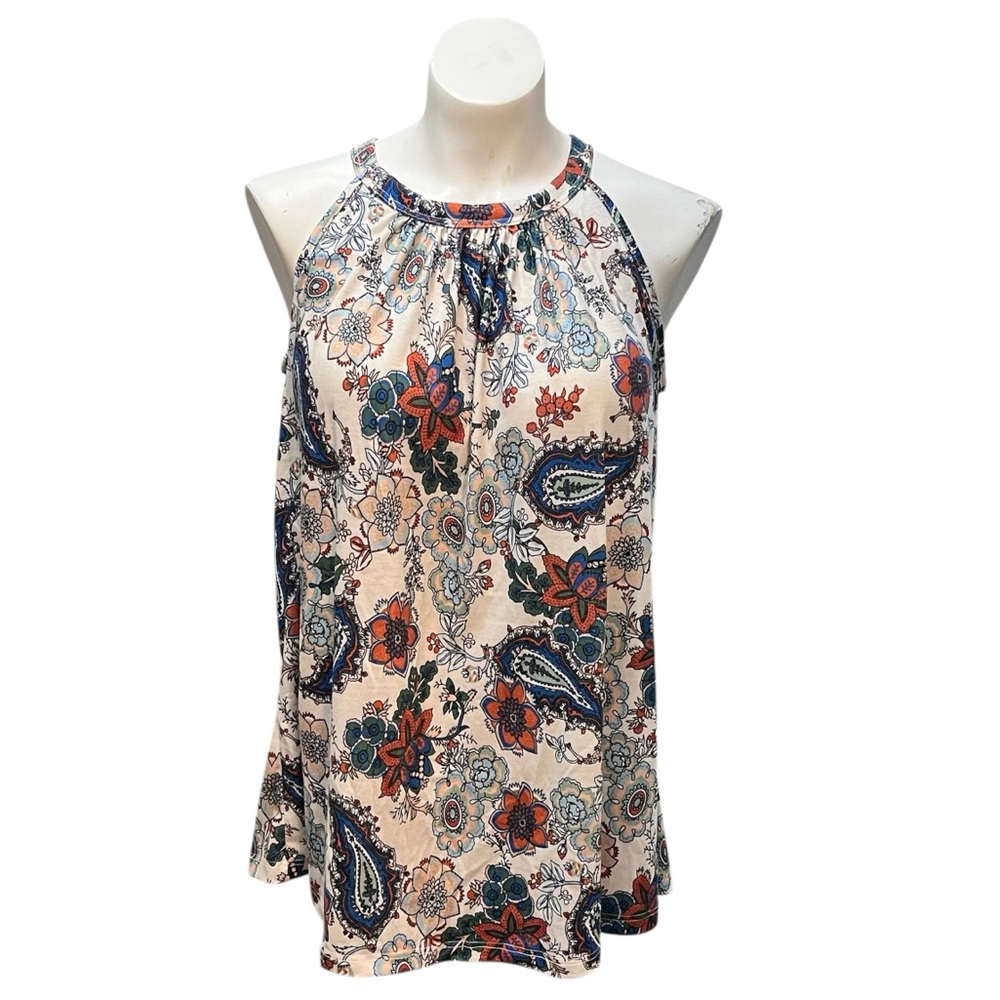 Floral Print Sleeveless Halter Top with Built in Bra